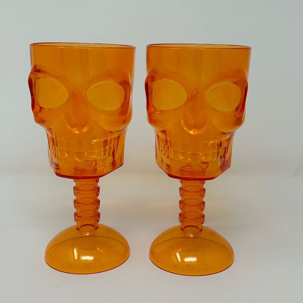 SET OF 2 ORANGE PLASTIC SKULL GLASSES
